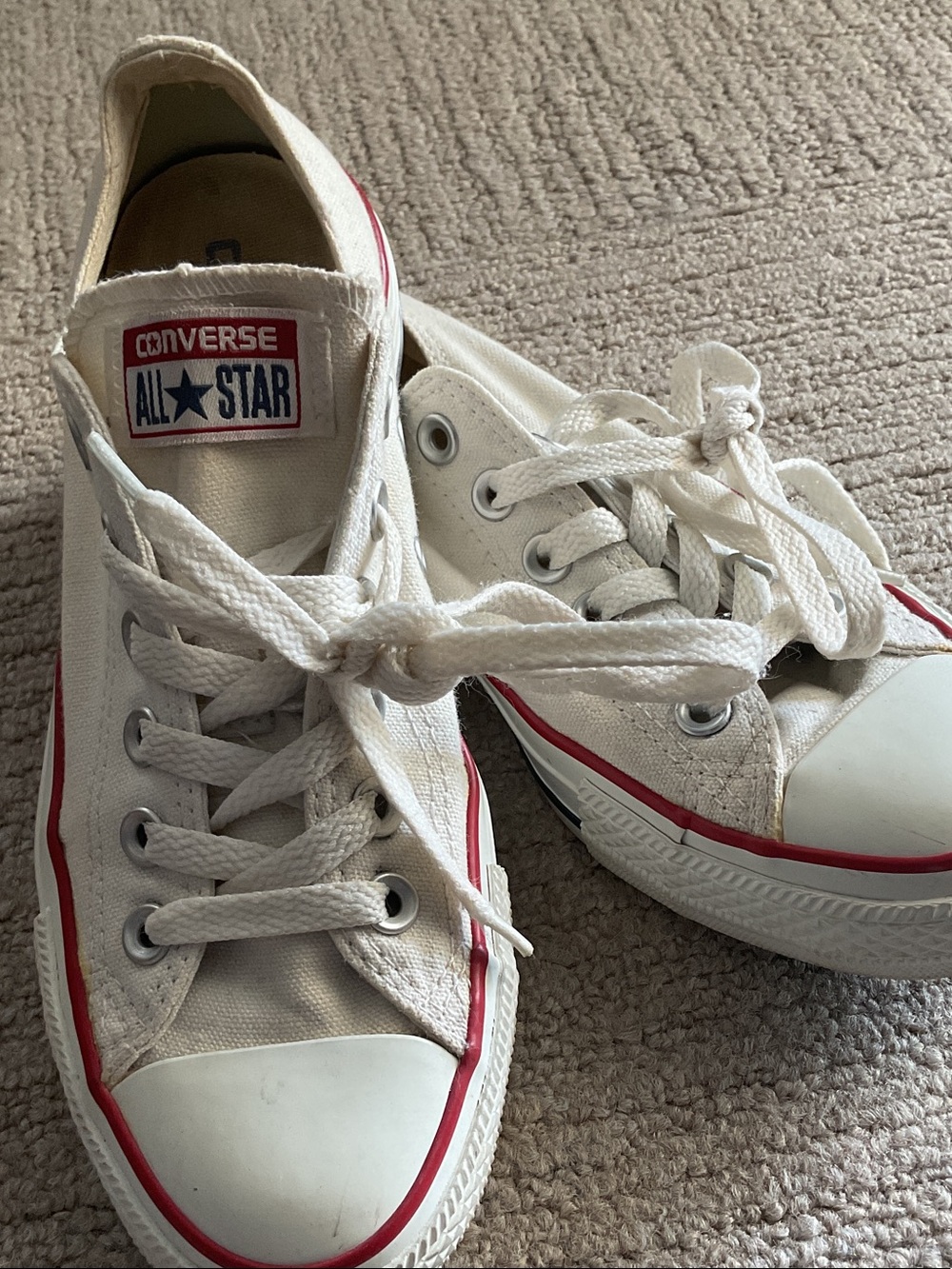 Converse White Canvas Low Top Sneakers with Red Trim-NO further reduction